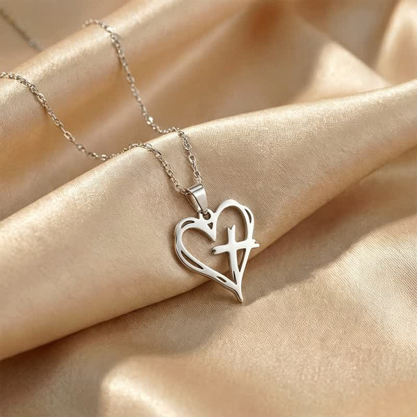 Minimal Polished Heart Cross Stainless Steel Pendant: Emblem of Holy Heavenly Favor