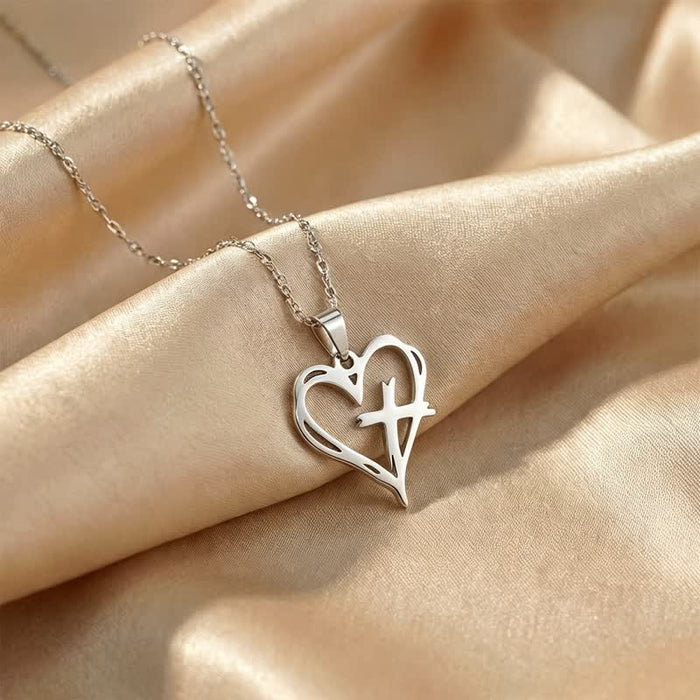 Minimal Polished Heart Cross Stainless Steel Pendant: Emblem of Holy Heavenly Favor