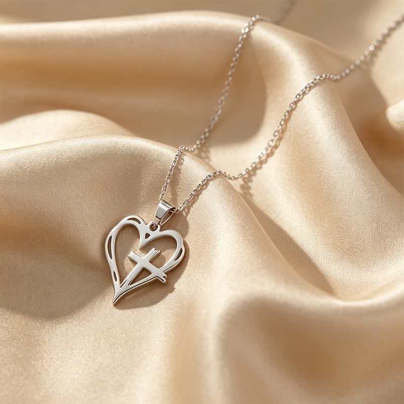 Minimal Polished Heart Cross Stainless Steel Pendant: Emblem of Holy Heavenly Favor