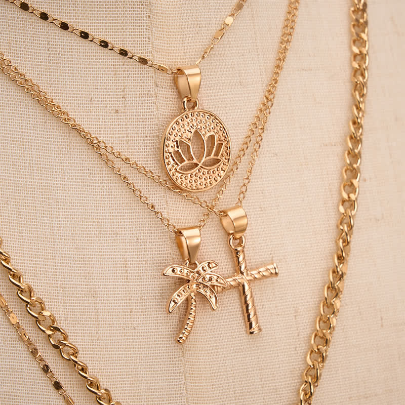 Ornate Jeweled Our Lady & Cross Layered Necklace: Token of Divine Guardianship