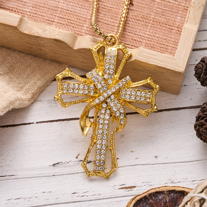 Luxe Jeweled Hollow Cross Box Chain Necklace: Icon of Quiet Heavenly Serenity