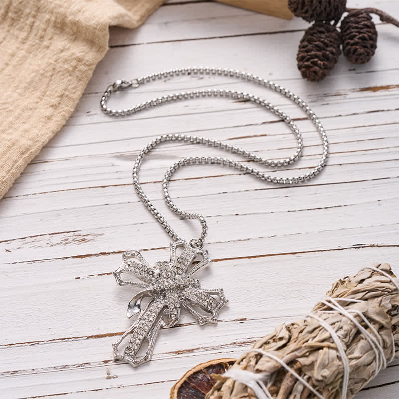 Luxe Jeweled Hollow Cross Box Chain Necklace: Icon of Quiet Heavenly Serenity