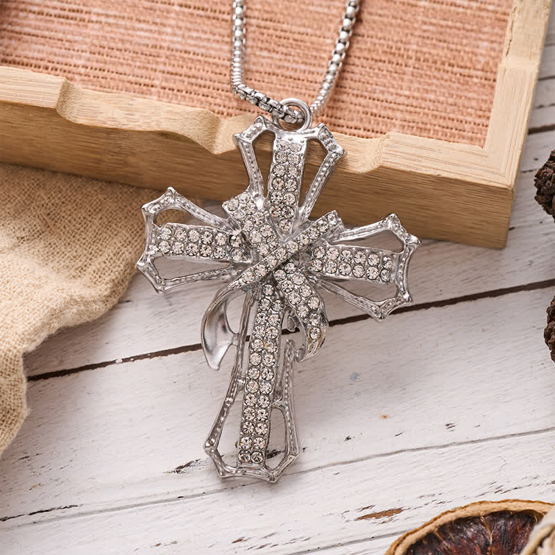 Luxe Jeweled Hollow Cross Box Chain Necklace: Icon of Quiet Heavenly Serenity