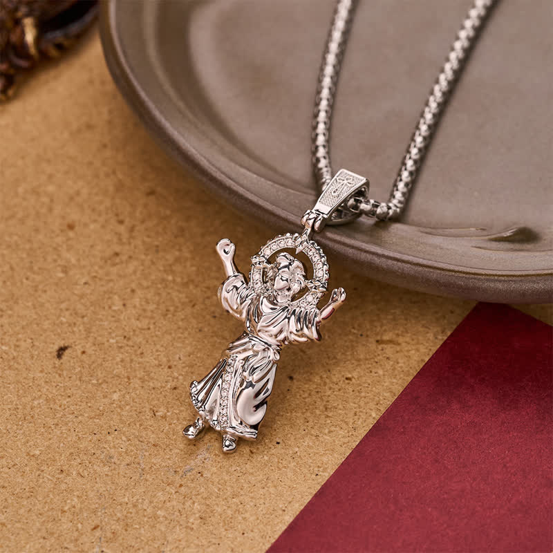Ornate 3D Divine Child Jesus Wheat Chain Necklace: Icon of Quiet Sacred Serenity