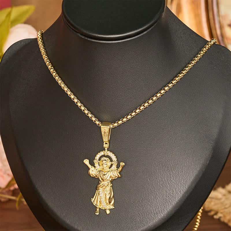 Ornate 3D Divine Child Jesus Wheat Chain Necklace: Icon of Quiet Sacred Serenity