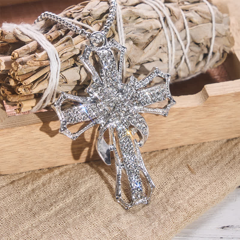 Luxe Jeweled Hollow Cross Box Chain Necklace: Icon of Quiet Heavenly Serenity
