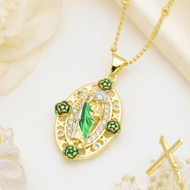 Devotion Inspired Enamel Copper St. Jude & Our Lady of Guadalupe Necklace