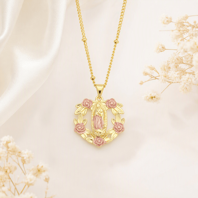 Devotion Inspired Enamel Copper St. Jude & Our Lady of Guadalupe Necklace