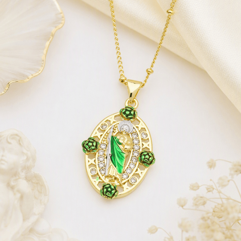 Devotion Inspired Enamel Copper St. Jude & Our Lady of Guadalupe Necklace