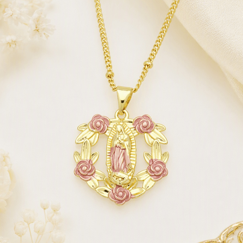 Devotion Inspired Enamel Copper St. Jude & Our Lady of Guadalupe Necklace