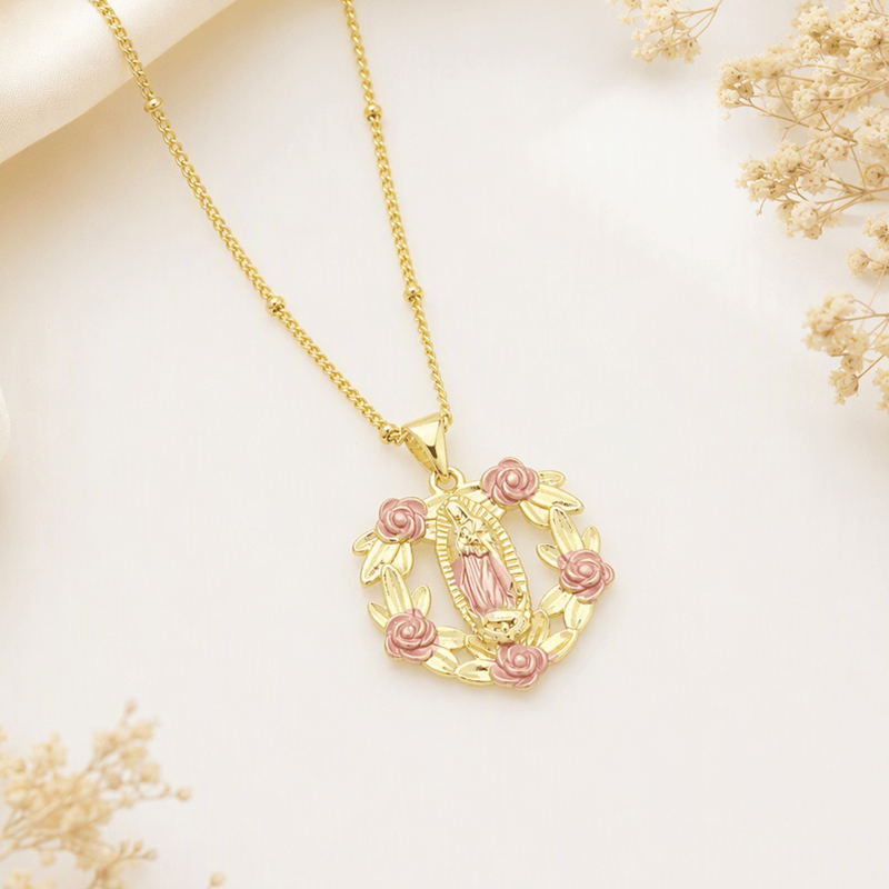 Devotion Inspired Enamel Copper St. Jude & Our Lady of Guadalupe Necklace