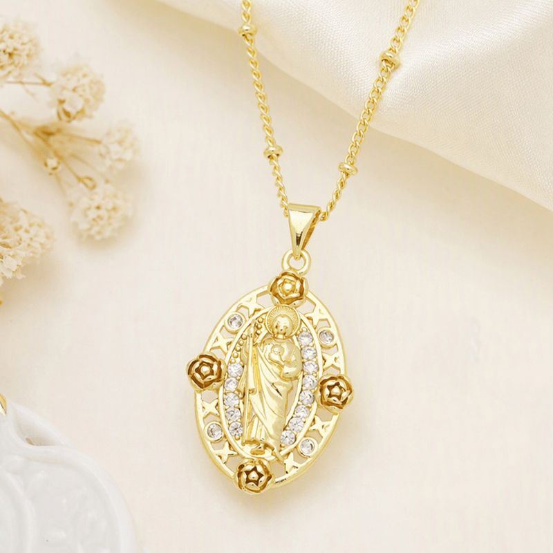 Devotion Inspired Enamel Copper St. Jude & Our Lady of Guadalupe Necklace