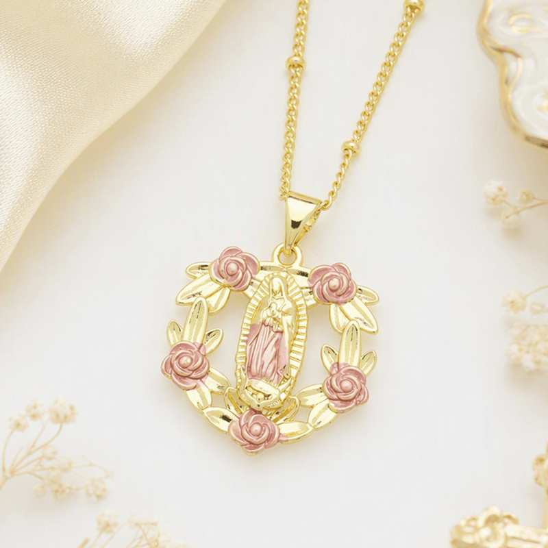 Devotion Inspired Enamel Copper St. Jude & Our Lady of Guadalupe Necklace