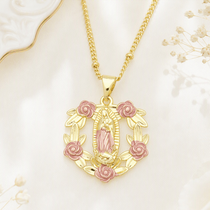 Devotion Inspired Enamel Copper St. Jude & Our Lady of Guadalupe Necklace