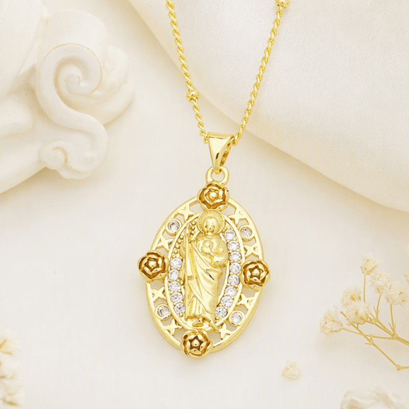 Devotion Inspired Enamel Copper St. Jude & Our Lady of Guadalupe Necklace