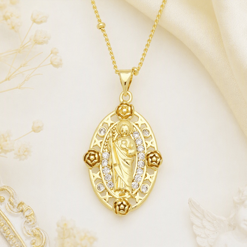 Devotion Inspired Enamel Copper St. Jude & Our Lady of Guadalupe Necklace