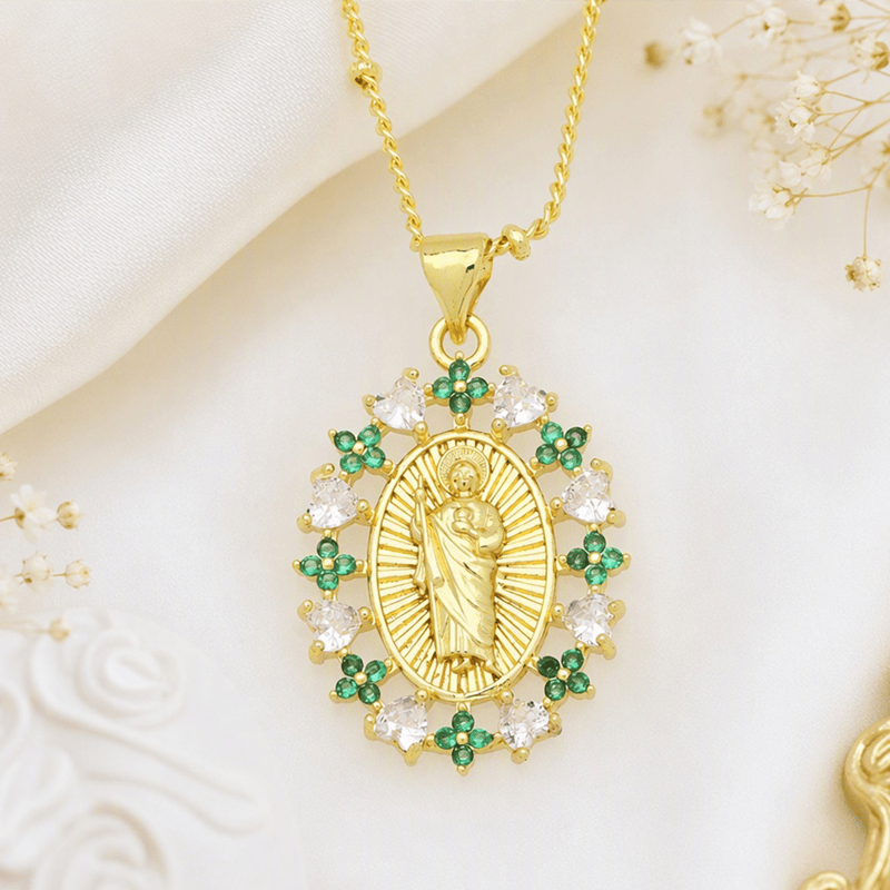 Devotion Inspired Enamel Copper St. Jude & Our Lady of Guadalupe Necklace