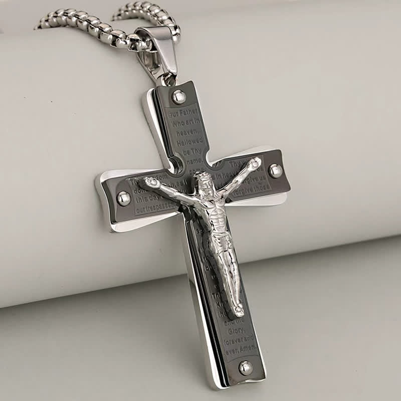 304 Stainless Steel Textured Crucifix Necklace: Sacred Mark of Abiding Grace