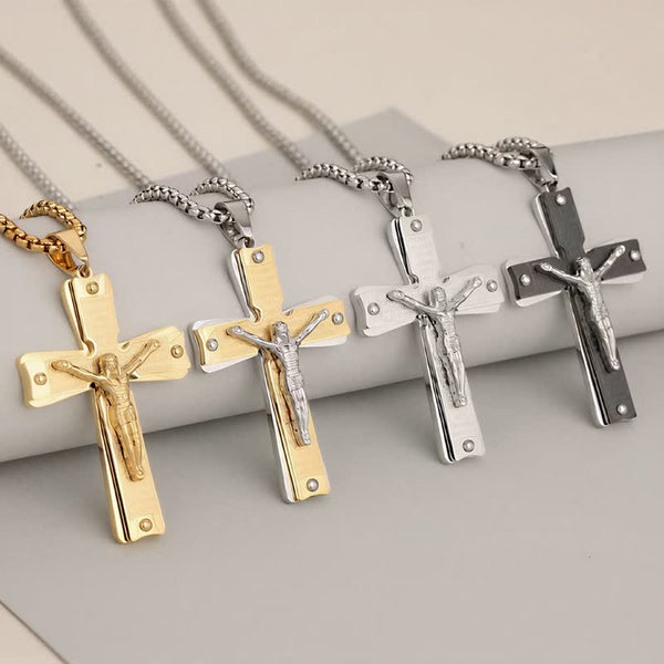 304 Stainless Steel Textured Crucifix Necklace: Sacred Mark of Abiding Grace