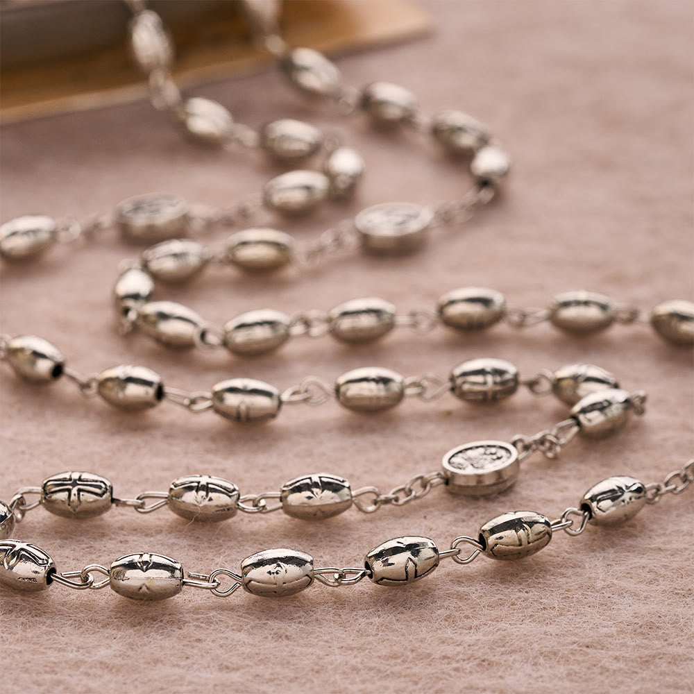 Embossed Alloy Rosary With Our Lady Miraculous Medal & Sacred Crucifix