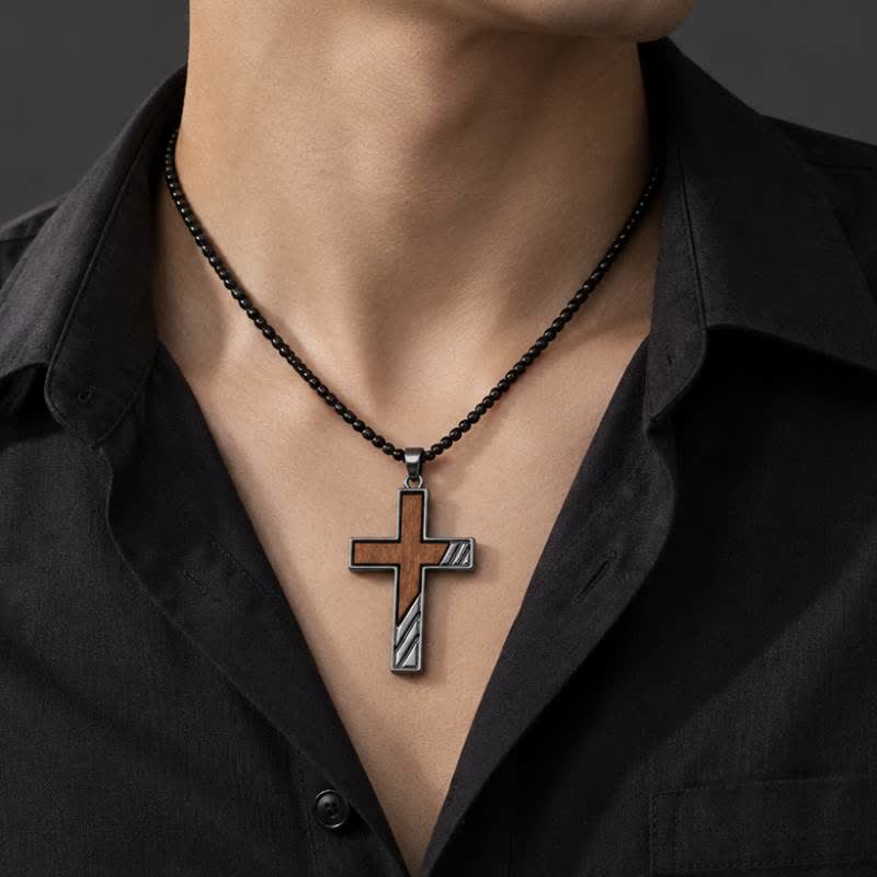 Sturdy Zinc Alloy Wood Cross Necklace: Heavenly Reminder for Daily Wear