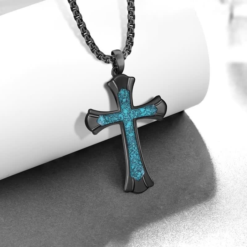 Ornate Edged Crushed Stone Cross Necklace: Symbol of Quiet Devotion