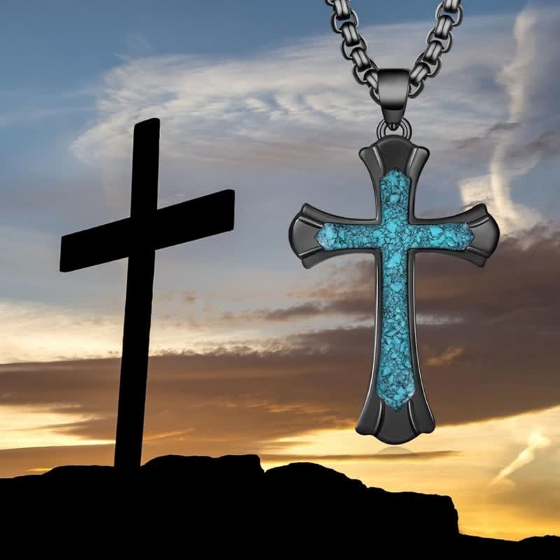 Ornate Edged Crushed Stone Cross Necklace: Symbol of Quiet Devotion
