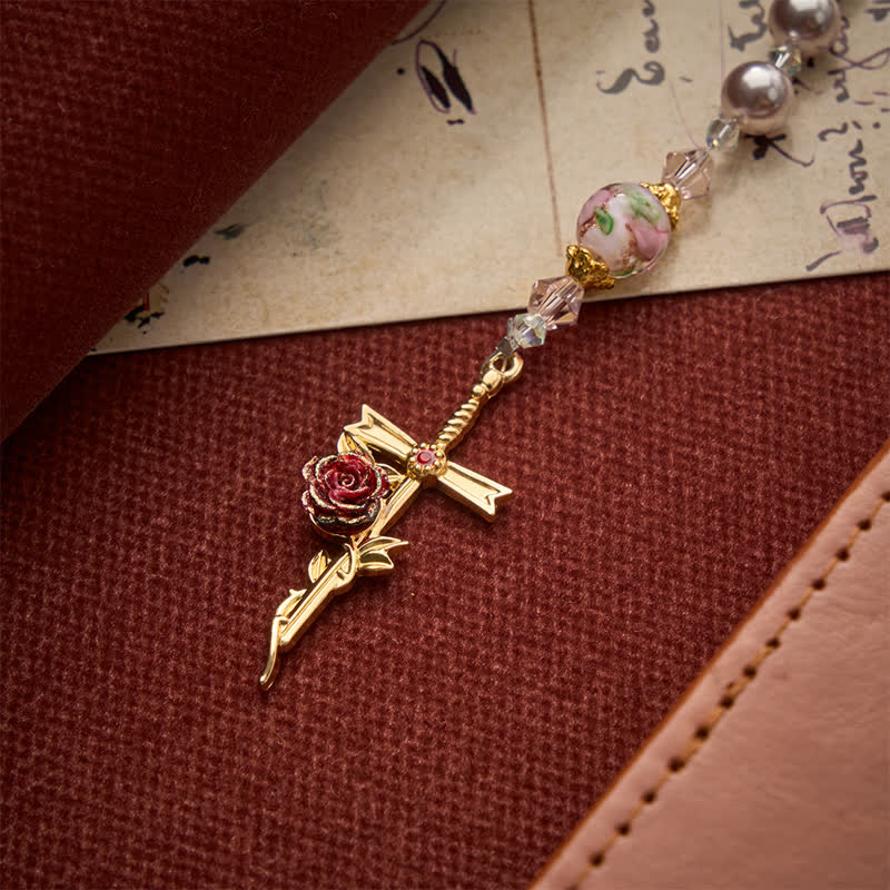 Pale Lavender Pearl Rosary With Floral Glass Beads & Rose Cross: Emblem of Gentle Marian Grace