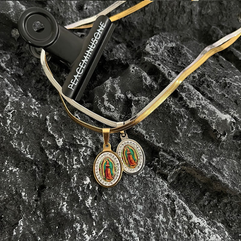 the Our Lady of Guadalupe Snake Bone Chain Colorful Necklace