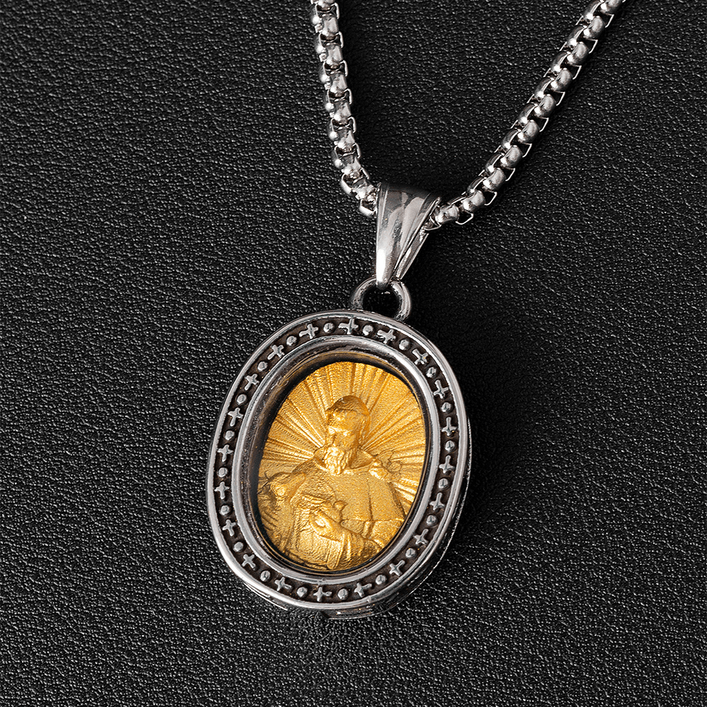 the Golden Christ Saint Medal Pendant Titanium Necklace