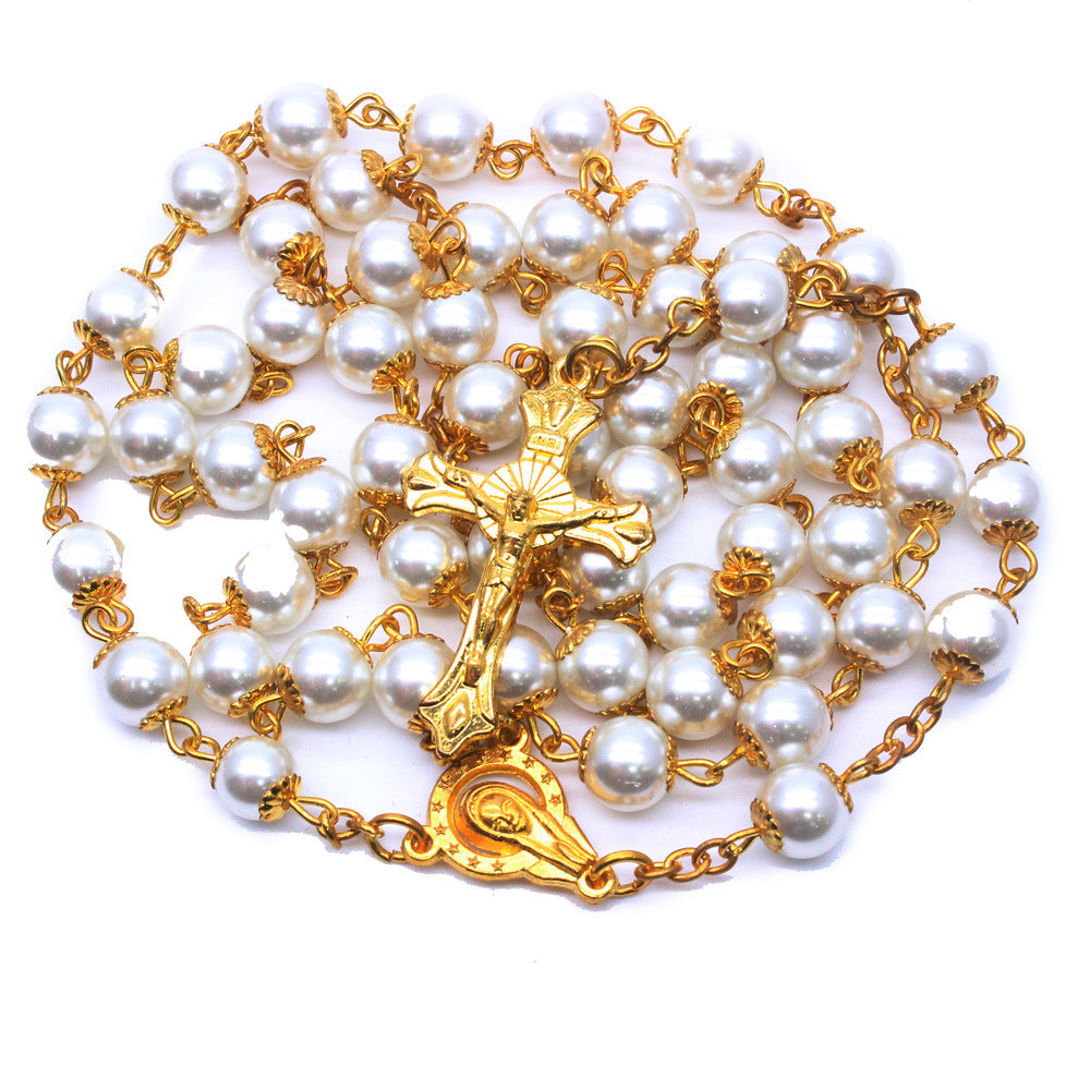 White Pearl Beads Catholic Blessing Rosary