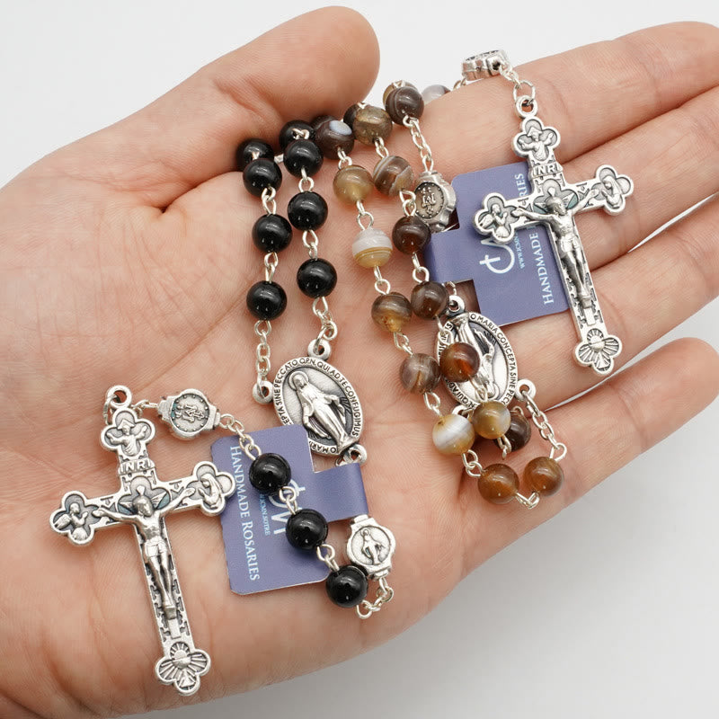 Virgin Mary Agate Prayer Rosary with 5-in-1 Crucifix
