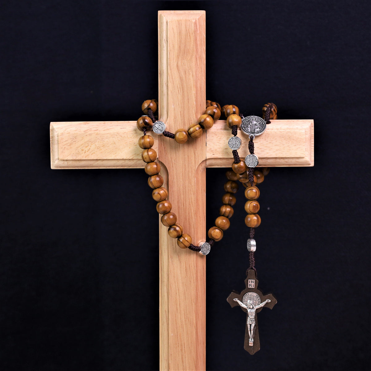 Olive Wood Saint Benedict Bead Rosary and Cross