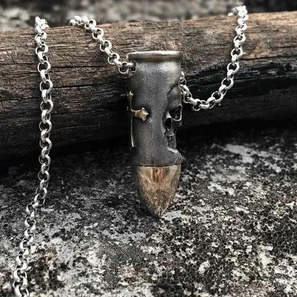 Skull and Crossbones Bullet Pendant Necklace