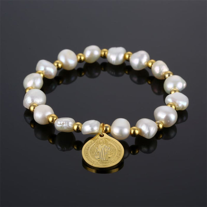 Saint Benedict Medal Irregular Pearl Bracelet