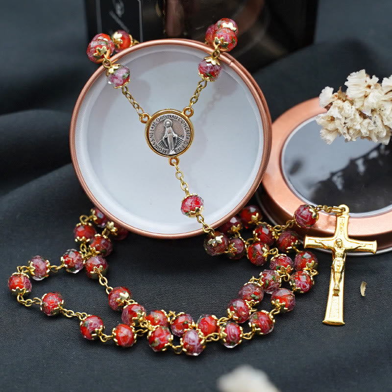 Virgin Mary Glazed Multi-color Crystal Rosary
