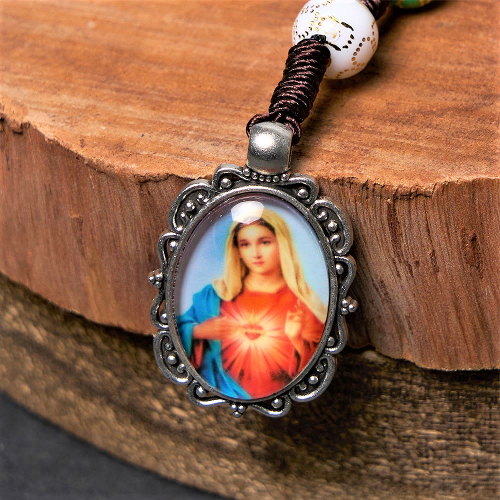 Our Lady of Mercy & Crucifix of 8 mm Round Multicolor Acrylic Nylon Cord Rosary