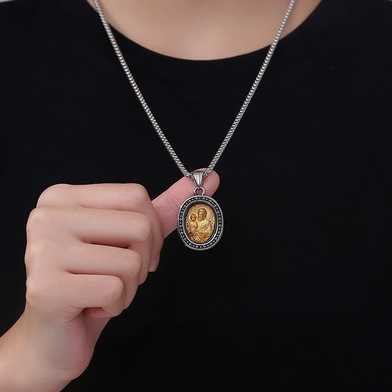 the Golden Christ Saint Medal Pendant Titanium Necklace