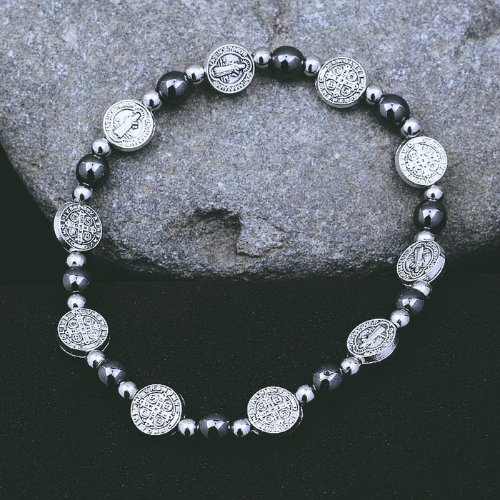 Black Gallstone St. Benedict Rosary Bracelet