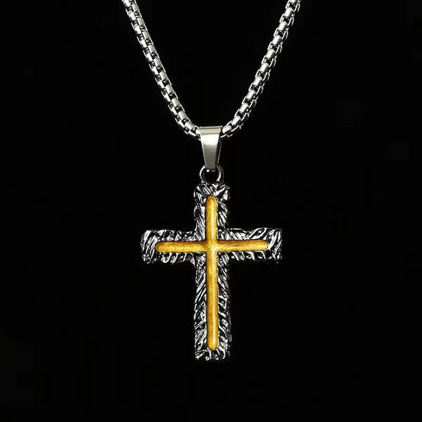 Minimalist Style Silver-golden Lava Cross Pendant Necklace