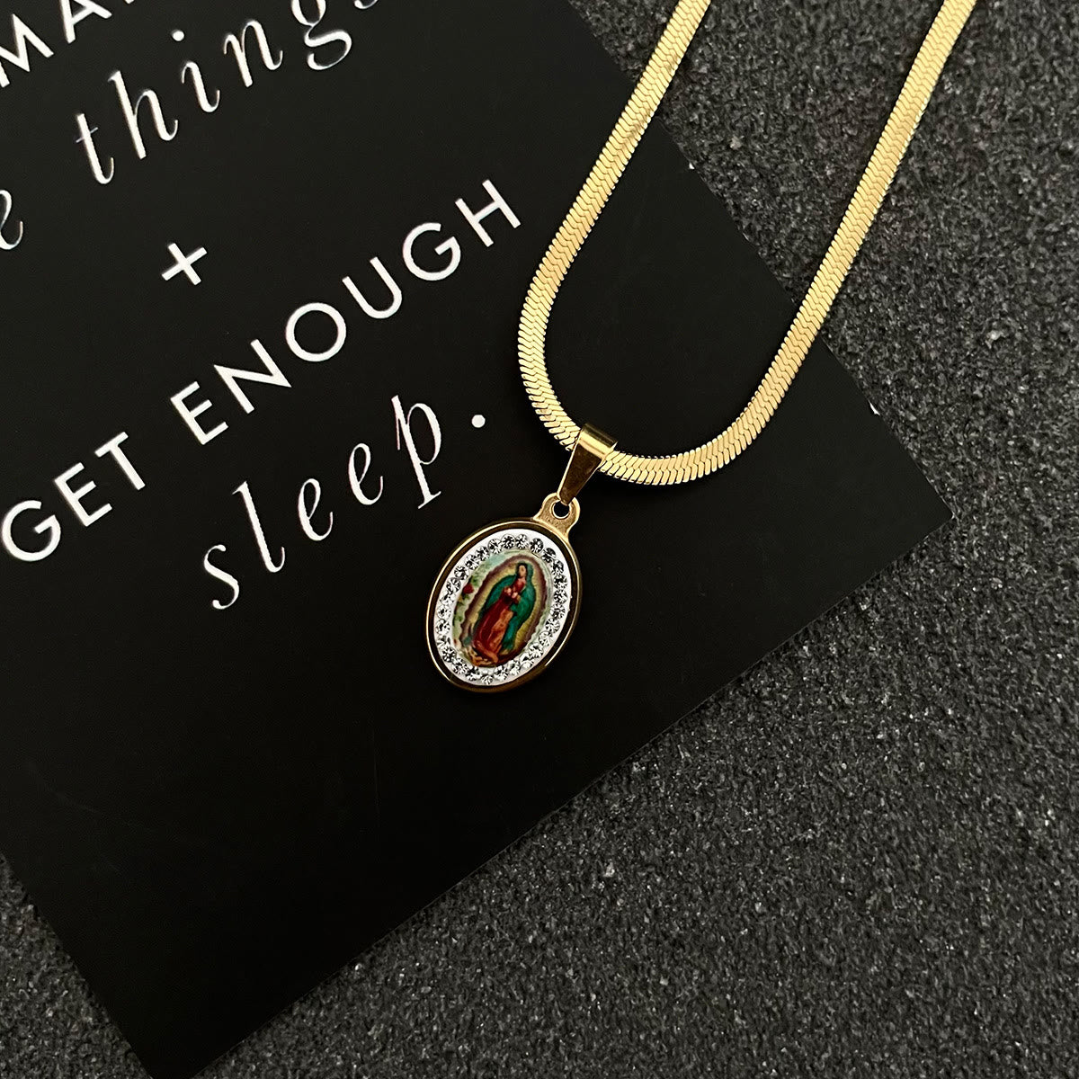 the Our Lady of Guadalupe Snake Bone Chain Colorful Necklace