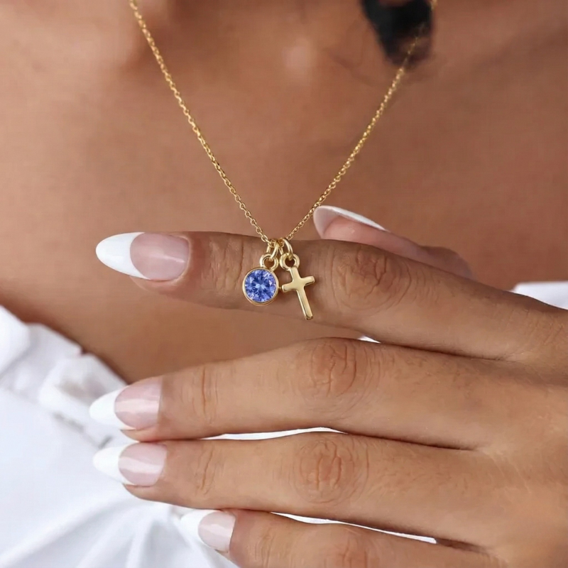 Birthstone Cross Necklace