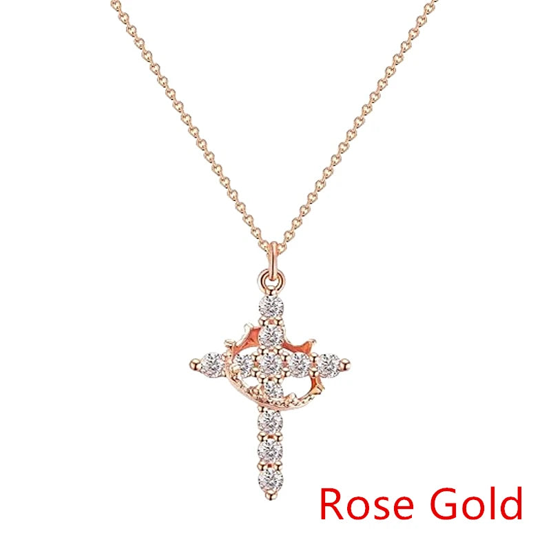 Crowned Crystal Cross Necklace