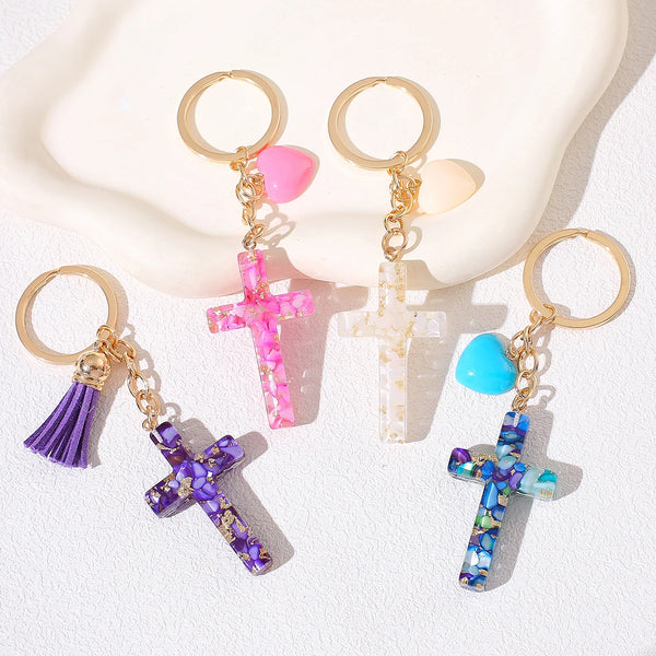 Resin Cross & Tassel Keyring