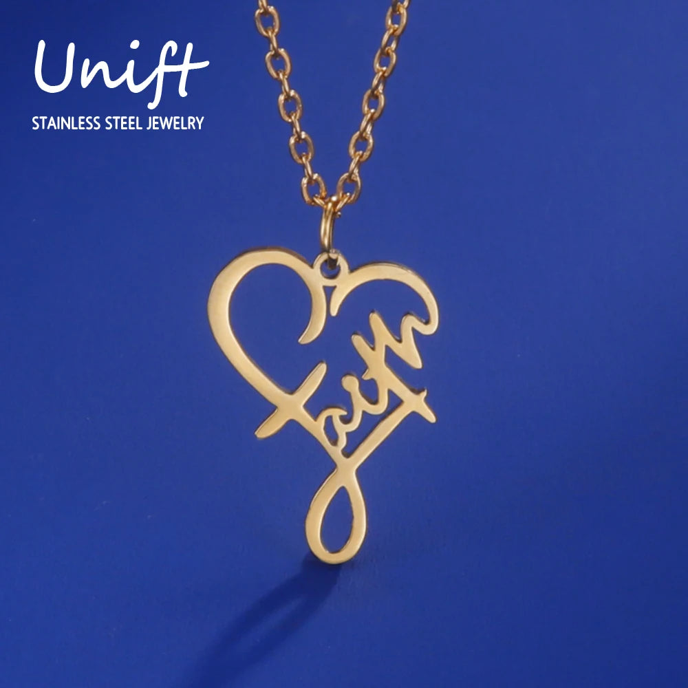 Faith Heart Script Necklace