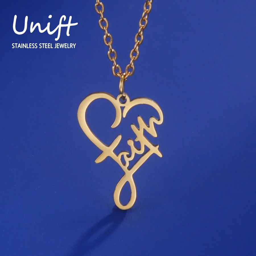 Faith Heart Script Necklace