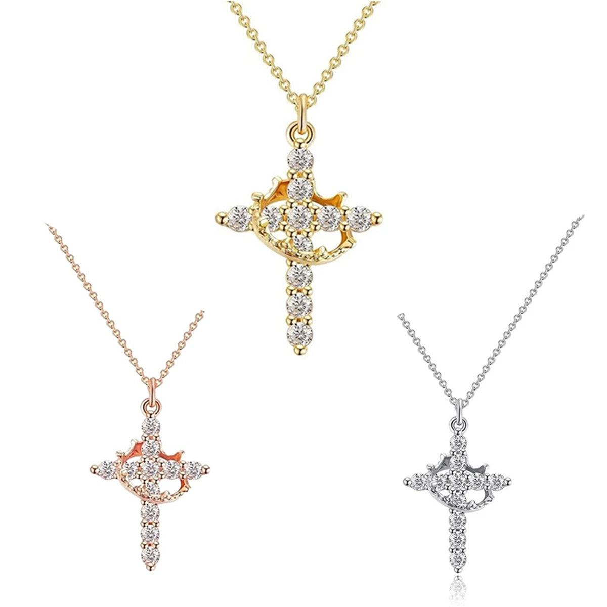 Crowned Crystal Cross Necklace