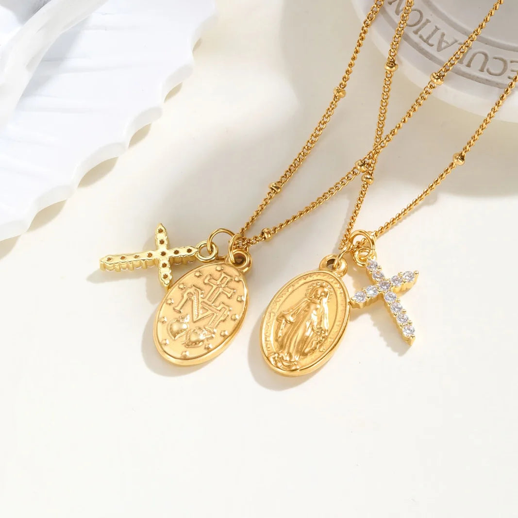Virgin Mary Medal & Cross Necklace