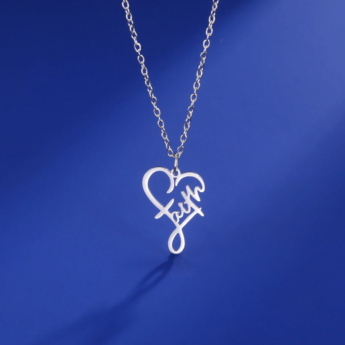 Faith Heart Script Necklace