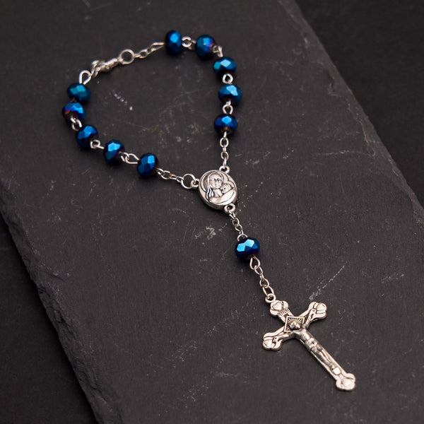 Blue Crystal Gemstone Virgin Mary Bracelet Rosary